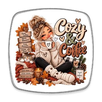 Wohlfühlkaffee Herbstmomente - Viereckiger Kühlschrankmagnet - Weiß - Vorne