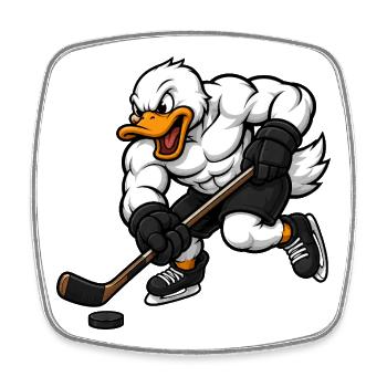 Coole Ente Eishockeyspieler Cartoon - Viereckiger Kühlschrankmagnet - Weiß - Vorne