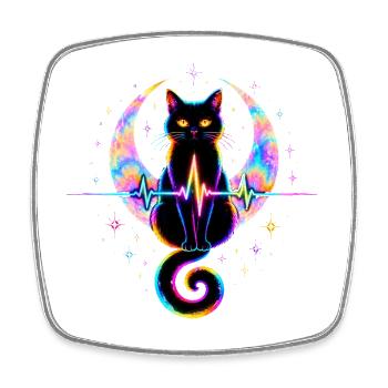 Minimalist Cat Heartbeat - Viereckiger Kühlschrankmagnet - Weiß - Vorne