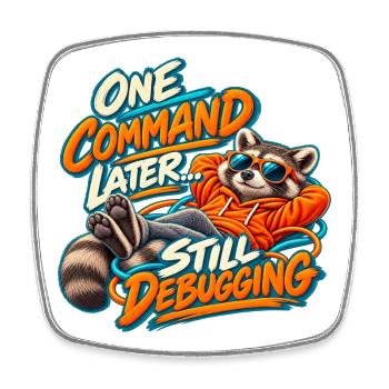 Lustiger Programmierer Waschbär – Noch ein Befehl später - Viereckiger Kühlschrankmagnet - Weiß - Vorne