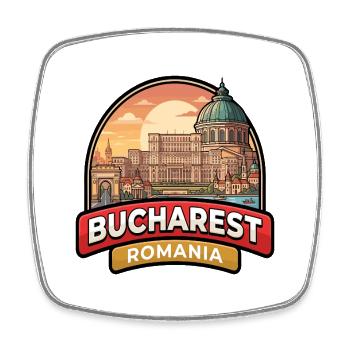 Bukarest Rumänien Reiseabzeichen Parlament Stadtkunst - Viereckiger Kühlschrankmagnet - Weiß - Vorne