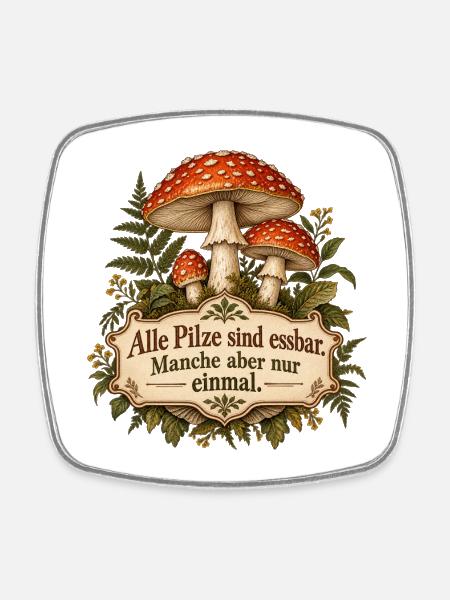 Pilzsammler Spruch Fliegenpilz - Viereckiger Kühlschrankmagnet - Weiß