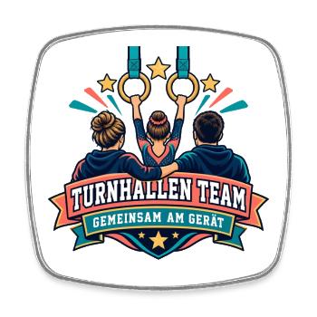 Turnhallen Team – Gemeinsam am Gerät - Viereckiger Kühlschrankmagnet - Weiß - Vorne