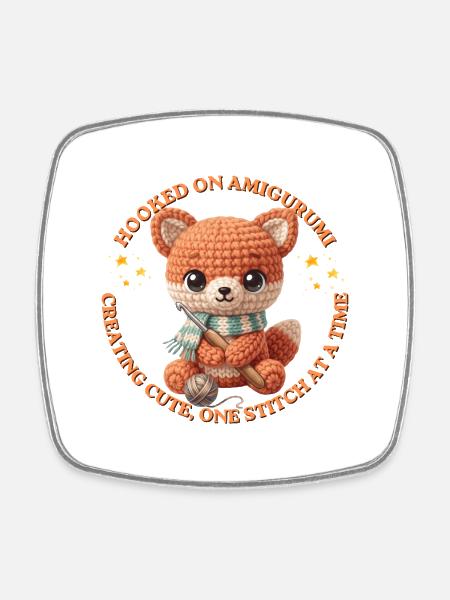 Amigurumi-Fuchs mit Draht - Viereckiger Kühlschrankmagnet - Weiß