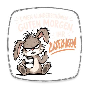 Morgenmuffel Hase - Viereckiger Kühlschrankmagnet - Weiß - Vorne