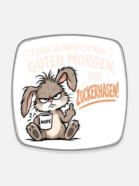 Morgenmuffel Hase - Viereckiger Kühlschrankmagnet - Weiß