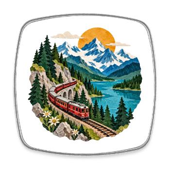Bergbahn am See Panorama - Viereckiger Kühlschrankmagnet - Weiß - Vorne