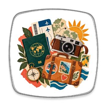 Wanderlust Collage Kamera Koffer - Viereckiger Kühlschrankmagnet - Weiß - Vorne
