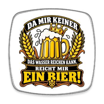 Reicht mir ein Bier! – Bierkrug mit Krone - Viereckiger Kühlschrankmagnet - Weiß - Vorne