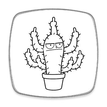 Grimmiger Kaktus Mittelfinger Cartoon - Viereckiger Kühlschrankmagnet - Weiß - Vorne