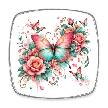 Romantischer Schmetterling mit Rosen - Viereckiger Kühlschrankmagnet - Weiß - Vorne