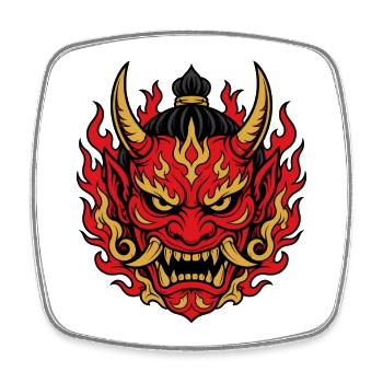Oni Maske mit Flammen Japanischer Dämon Shirt - Viereckiger Kühlschrankmagnet - Weiß - Vorne