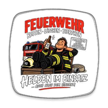 Feuerwehr - Retten - Löschen - Bierchen - Viereckiger Kühlschrankmagnet - Weiß - Vorne