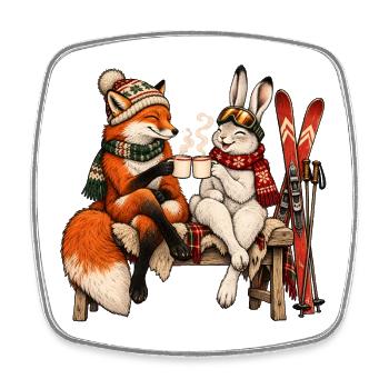 Rotfuchs & Schneehase beim Après-Ski - Viereckiger Kühlschrankmagnet - Weiß - Vorne