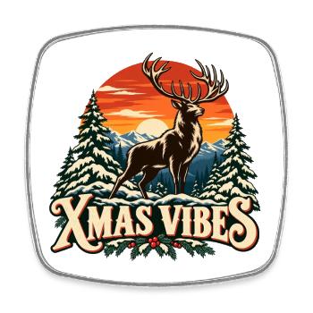 Xmas Vibes – Weihnachtliches Retro-Tiermotiv - Viereckiger Kühlschrankmagnet - Weiß - Vorne