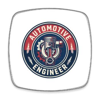 Kolbenabzeichen des Vintage Automotive Engineer-Motors - Viereckiger Kühlschrankmagnet - Weiß - Vorne