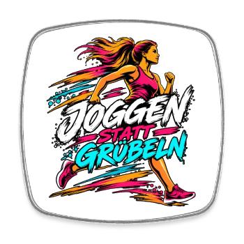 Joggen statt Grübeln – Läuferin - Viereckiger Kühlschrankmagnet - Weiß - Vorne