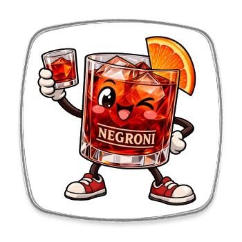 Negroni Kawaii Style – Süßer Cocktailspaß - Viereckiger Kühlschrankmagnet - Weiß - Vorne