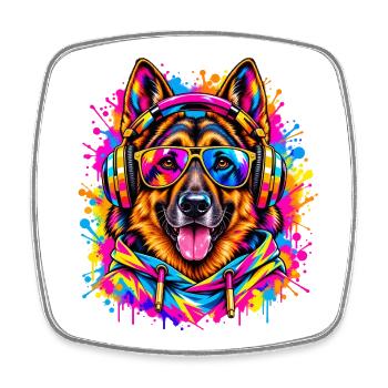 Deutscher Schäferhund – Neon Street Art - Viereckiger Kühlschrankmagnet - Weiß - Vorne