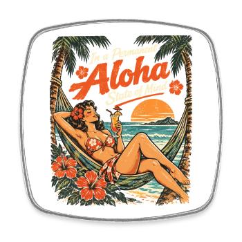 Permanent Aloha State of Mind – Pin-Up Design - Viereckiger Kühlschrankmagnet - Weiß - Vorne