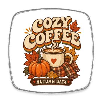 Cozy Coffee Autumn Days T-Shirt Retro Gemütlich - Viereckiger Kühlschrankmagnet - Weiß - Vorne