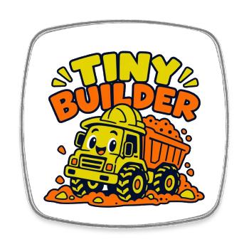 Tiny Builder – Lustiger Baustellen LKW für Kinder - Viereckiger Kühlschrankmagnet - Weiß - Vorne