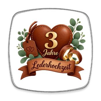 3.Hochzeitstag , Lederhochzeit 3 Jahre  - Viereckiger Kühlschrankmagnet - Weiß - Vorne