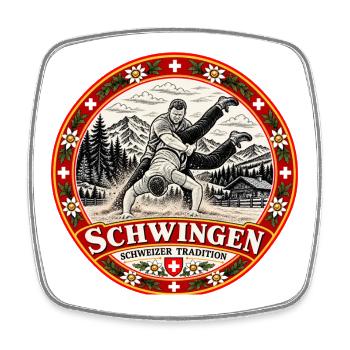 Schwingen Schweizer Traditionssport - Viereckiger Kühlschrankmagnet - Weiß - Vorne