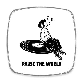 Pause the World – Vinyl- und Kopfhörer-Musikliebhaber - Viereckiger Kühlschrankmagnet - Weiß - Vorne