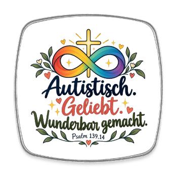 Autistisch Geliebt Infinity Kreuz - Viereckiger Kühlschrankmagnet - Weiß - Vorne