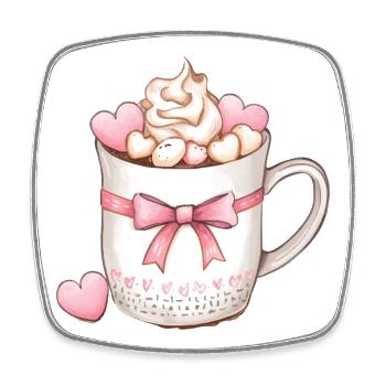 Herzcreme-Tasse - Viereckiger Kühlschrankmagnet - Weiß - Vorne