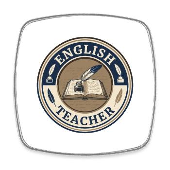 Vintage Englischlehrer-Hardcover-Buchdeckel mit Feder - Viereckiger Kühlschrankmagnet - Weiß - Vorne