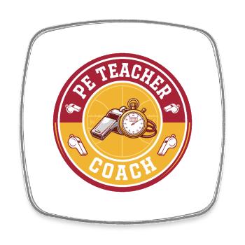 Vintage Sportlehrer-Trainerpfeife-Stoppuhr-Abzeichen - Viereckiger Kühlschrankmagnet - Weiß - Vorne