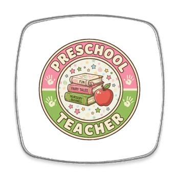 Vintage Vorschullehrer-Geschichtenbücher Apple Patch - Viereckiger Kühlschrankmagnet - Weiß - Vorne