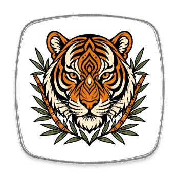 Tiger Kopf Bambus Muster Asien Raubkatze Shirt - Viereckiger Kühlschrankmagnet - Weiß - Vorne