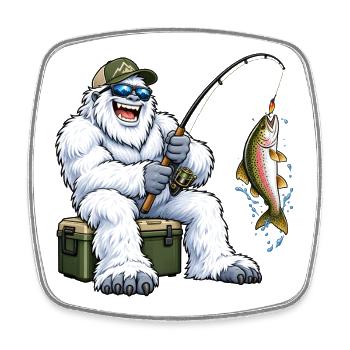Fröhlicher Yeti beim Angeln – Lustiges Outdoor Mot - Viereckiger Kühlschrankmagnet - Weiß - Vorne