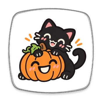 Süße schwarze Katze mit Halloween Kürbis - Viereckiger Kühlschrankmagnet - Weiß - Vorne