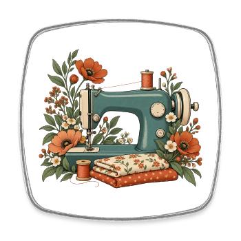 Nähmaschine mit Blumen - Vintage Nähen - Viereckiger Kühlschrankmagnet - Weiß - Vorne