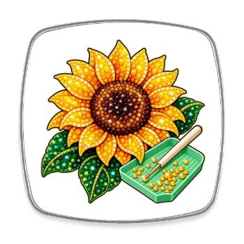 Diamond Painting Motiv - Funkelnde Sonnenblume - Viereckiger Kühlschrankmagnet - Weiß - Vorne