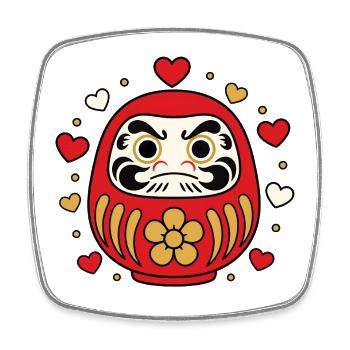 Daruma Puppe Herzen Japan Glücksbringer Shirt - Viereckiger Kühlschrankmagnet - Weiß - Vorne