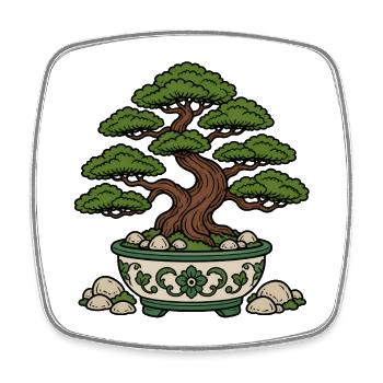 Bonsai Baum Schale Steine Zen Natur Vektor Shirt - Viereckiger Kühlschrankmagnet - Weiß - Vorne