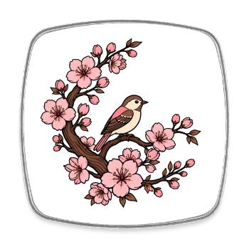 Kirschblüte Vogel Sakura Japan Natur Vektor Shirt - Viereckiger Kühlschrankmagnet - Weiß - Vorne