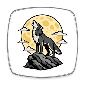 Heulender Wolf Vollmond Nacht Wildnis Vektor Shirt - Viereckiger Kühlschrankmagnet - Weiß - Vorne
