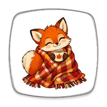 Fuchs mit Herbstschal und Kaffee - Viereckiger Kühlschrankmagnet - Weiß - Vorne