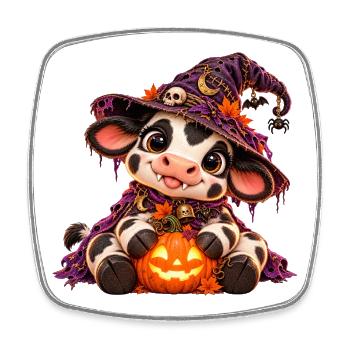 Niedliche Halloween-Kuh - Viereckiger Kühlschrankmagnet - Weiß - Vorne
