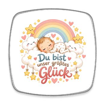 Unser größtes Glück – Baby Regenbogen - Viereckiger Kühlschrankmagnet - Weiß - Vorne