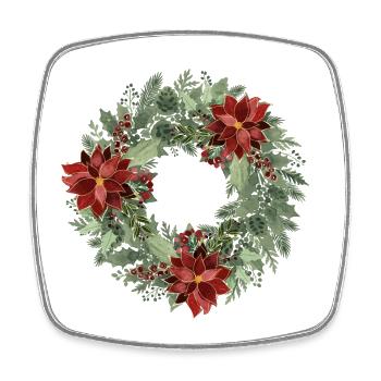 Winterkranz mit roten Poinsettien - Viereckiger Kühlschrankmagnet - Weiß - Vorne