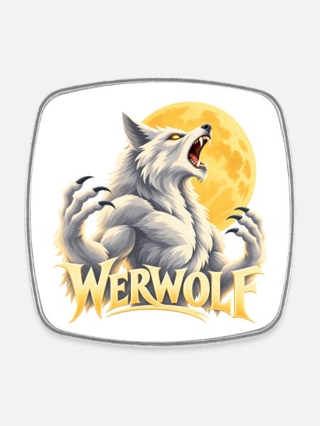 Werwolf Mondlicht Kraft - Viereckiger Kühlschrankmagnet - Weiß