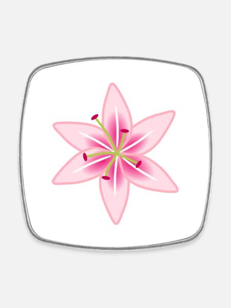 Rosa Lilien-Blumenillustration - Viereckiger Kühlschrankmagnet - Weiß