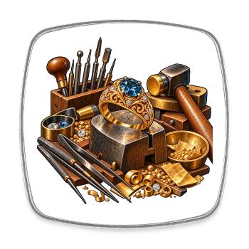 Goldschmied Werkbank – Schmuck Handwerkskunst - Viereckiger Kühlschrankmagnet - Weiß - Vorne